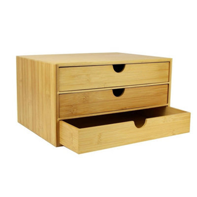 Wide Bamboo Desktop 3 Drawer Stationery Storage Organiser - image 1