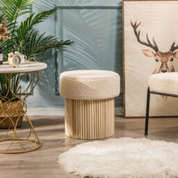 Nordlys White Bouclé Pouf With Storage Vintage Style Living Room - thumbnail 4