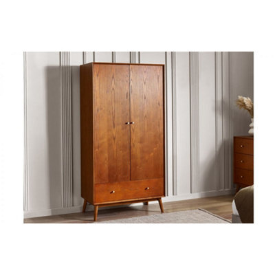 Ashfield Cherry Ash Wood Veneer 2 Door 1 Drawer Wardrobe - image 1