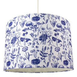 Happy Homewares White Cotton 12 Drum Lamp Shade With Blue Floral Decoration And Inner Lining - thumbnail 2