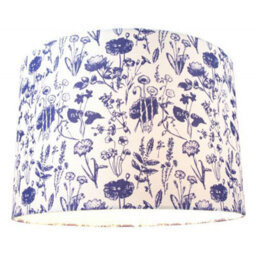 Happy Homewares White Cotton 12 Drum Lamp Shade With Blue Floral Decoration And Inner Lining - thumbnail 3