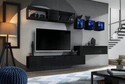 "Arte Switch Metal Iii Black Gloss Entertainment Unit 280Cm - Industrial-Style Media Wall For Tvs Up To 60"""
