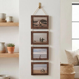 Brown Collage Picture Frame For 4 Photos Mdf Picture Frames W/ Hanging Rope Wall Decor - thumbnail 5