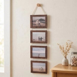 Brown Collage Picture Frame For 4 Photos Mdf Picture Frames W/ Hanging Rope Wall Decor - thumbnail 4