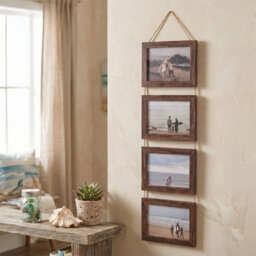 Brown Collage Picture Frame For 4 Photos Mdf Picture Frames W/ Hanging Rope Wall Decor - thumbnail 3