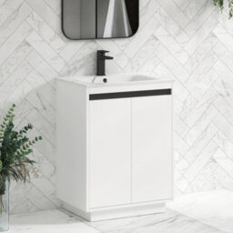 Royal Bathrooms Orion 600mm Matt White 2 Door Floor Standing Bathroom Vanity Unit With Carrara White Basin & Black Accent Trim - thumbnail 6