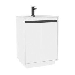 Royal Bathrooms Orion 600mm Matt White 2 Door Floor Standing Bathroom Vanity Unit With Carrara White Basin & Black Accent Trim - thumbnail 7
