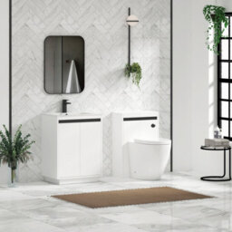Royal Bathrooms Orion 600mm Matt White 2 Door Floor Standing Bathroom Vanity Unit With Carrara White Basin & Black Accent Trim - thumbnail 3