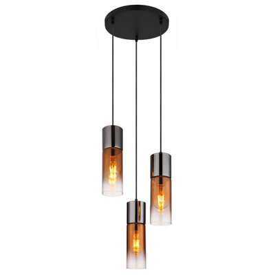 Luminosa Lighting Luminosa Annika Cluster Pendant Ceiling Light Matt Black Copper Glass Shade 3X E27 - image 1