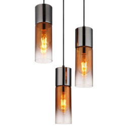 Luminosa Lighting Luminosa Annika Cluster Pendant Ceiling Light Matt Black Copper Glass Shade 3X E27 - thumbnail 3