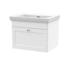 Balterley Swynnerton Traditional 1 Drawer Wall Hung Vanity Unit With Basin, Satin White, 600mm - thumbnail 1