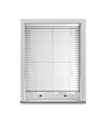 50mm Slat White Grained Faux Wood Venetian Blind With Strings 150Cm Drop - 140Cm - image 1
