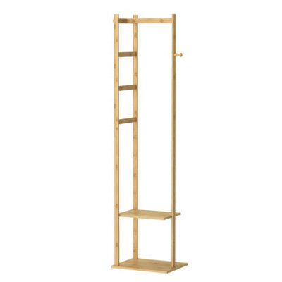 Versatile Bamboo Coat Stand Corner Clothes Rack Garment Shelf Hanging Rail Hooks - image 1