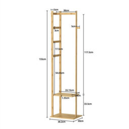 Versatile Bamboo Coat Stand Corner Clothes Rack Garment Shelf Hanging Rail Hooks - thumbnail 2