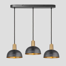 Industville Sleek Dome 3 Wire Oval Cluster Lights, 8 Inch, Pewter & Brass, Brass Holder
