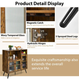Costway Kitchen Side Cabinet Wooden Buffet Sideboard Cupboard W/ Tempered Glass Doors - thumbnail 9