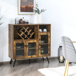 Costway Kitchen Side Cabinet Wooden Buffet Sideboard Cupboard W/ Tempered Glass Doors - thumbnail 3