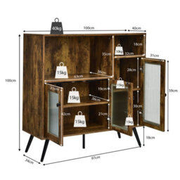 Costway Kitchen Side Cabinet Wooden Buffet Sideboard Cupboard W/ Tempered Glass Doors - thumbnail 2