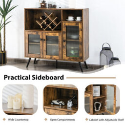 Costway Kitchen Side Cabinet Wooden Buffet Sideboard Cupboard W/ Tempered Glass Doors - thumbnail 7