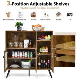 Costway Kitchen Side Cabinet Wooden Buffet Sideboard Cupboard W/ Tempered Glass Doors - thumbnail 6