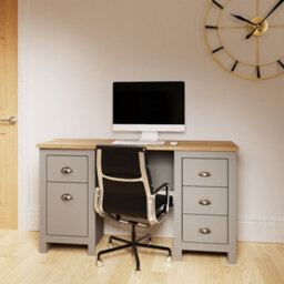 Timber Art Design Lisbon Light Grey Double Pedestal Study Desk Laptop Computer Desk Office Furniture