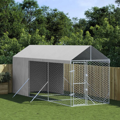 Walplus Outdoor Dog Kennel With Roof Silver 2X6X2.5 M Galvanised Steel - image 1