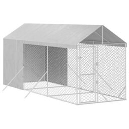 Walplus Outdoor Dog Kennel With Roof Silver 2X6X2.5 M Galvanised Steel - thumbnail 3