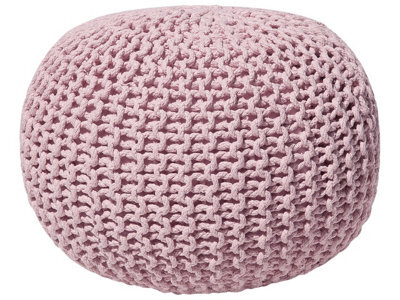 Wyld And Coco Pink Knitted Cotton Pouffe Ottoman 50 X 35 Cm, Eps Bead Filling - image 1