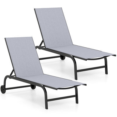 Costway Outdoor Chaise Lounge Chair Set Of 2 With Wheels 6-Position Recliner - image 1