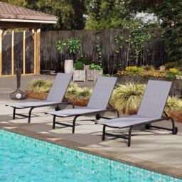Costway Outdoor Chaise Lounge Chair Set Of 2 With Wheels 6-Position Recliner - thumbnail 3
