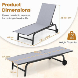 Costway Outdoor Chaise Lounge Chair Set Of 2 With Wheels 6-Position Recliner - thumbnail 2
