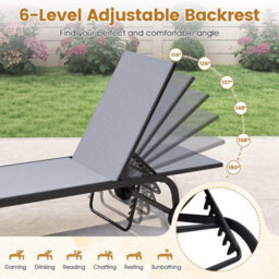 Costway Outdoor Chaise Lounge Chair Set Of 2 With Wheels 6-Position Recliner - thumbnail 9