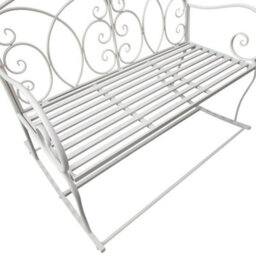 Wyld Haus Yomino Steel White 2-Seater Outdoor Rocking Garden Bench With Decorative Floral Backrest - thumbnail 9