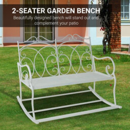 Wyld Haus Yomino Steel White 2-Seater Outdoor Rocking Garden Bench With Decorative Floral Backrest - thumbnail 6