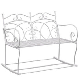 Wyld Haus Yomino Steel White 2-Seater Outdoor Rocking Garden Bench With Decorative Floral Backrest - thumbnail 2