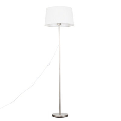 Valuelights Charles Brushed Chrome Floor Lamp With White Linen Shade - image 1