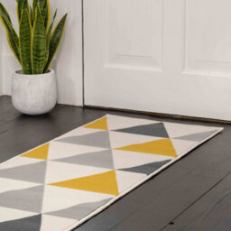 Loomed Yellow Ochre Grey Diamond Geometric Living Room Runner Rug 80X320Cm - thumbnail 1