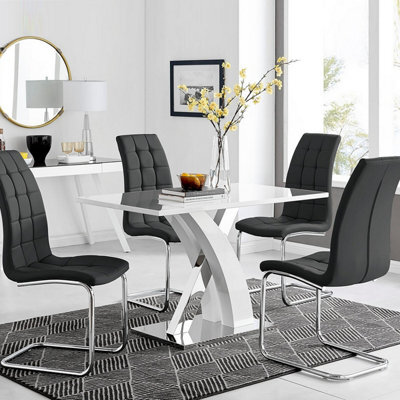 Furniturebox Uk Atlanta White High Gloss And Chrome Metal Rectangle Dining Table And 4 Black Murano Dining Chairs Set - image 1