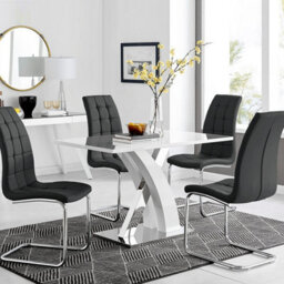 Furniturebox Uk Atlanta White High Gloss And Chrome Metal Rectangle Dining Table And 4 Black Murano Dining Chairs Set