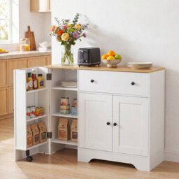 White Buffet Cabinet With 3 Doors 105 Cm Modern Sideboard With 3 Doors For Kitchen - thumbnail 3