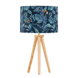 First Choice Lighting Set Of 2 Light Oak Table Lamp Bedside Lights With Toucan Velvet Shades - thumbnail 2