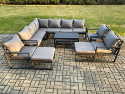 Fimous 13 Seater Aluminium Outdoor Garden Furniture Set Patio Lounge Sofa With Oblong Coffee Table Chair 2 Small Footstools - thumbnail 2