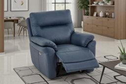 Navy Blue Leather Electric 1 Seater Recliner Chair