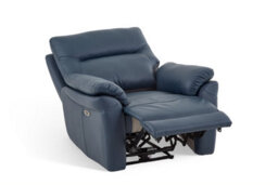 Navy Blue Leather Electric 1 Seater Recliner Chair - thumbnail 4