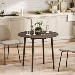 Homcom Foldable Dining Table, Round Drop Leaf Table, Wood Legs, Grey - thumbnail 2