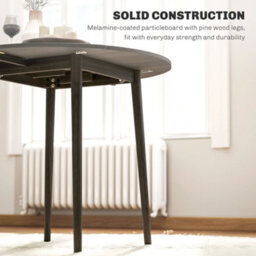 Homcom Foldable Dining Table, Round Drop Leaf Table, Wood Legs, Grey - thumbnail 6