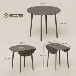 Homcom Foldable Dining Table, Round Drop Leaf Table, Wood Legs, Grey - thumbnail 3