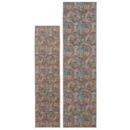 Loomed Floral Design Cotton Chenille Rug Blue Green Beige Machine Washable 80Cm X 300Cm - thumbnail 3