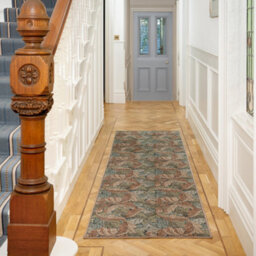 Loomed Floral Design Cotton Chenille Rug Blue Green Beige Machine Washable 80Cm X 300Cm - thumbnail 2