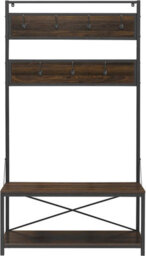 Simpa 2 Tier Dark Walnut Rustic Wood Hall Tree Coat Rack Shoe Bench Entry Organiser